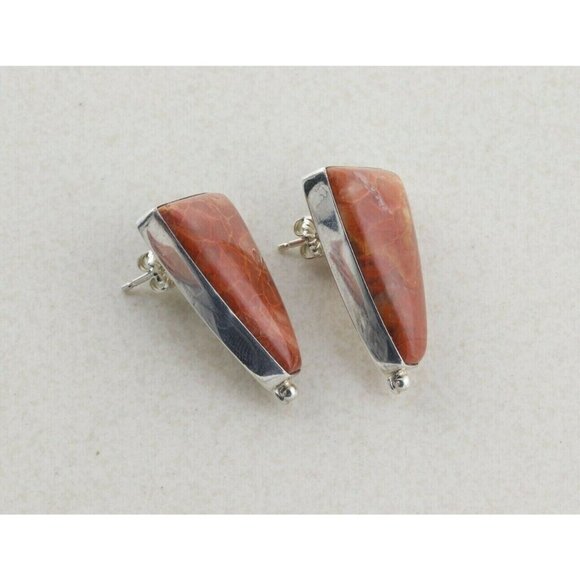 Sterling Silver Petrified Wood Earrings Stud Post Earrings - Picture 4 of 7